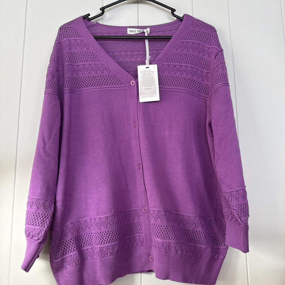 GRACE KARIN Women's 2025 Cropped Cardigan 3/4 Sleeve Lightweight Crochet XL DD2